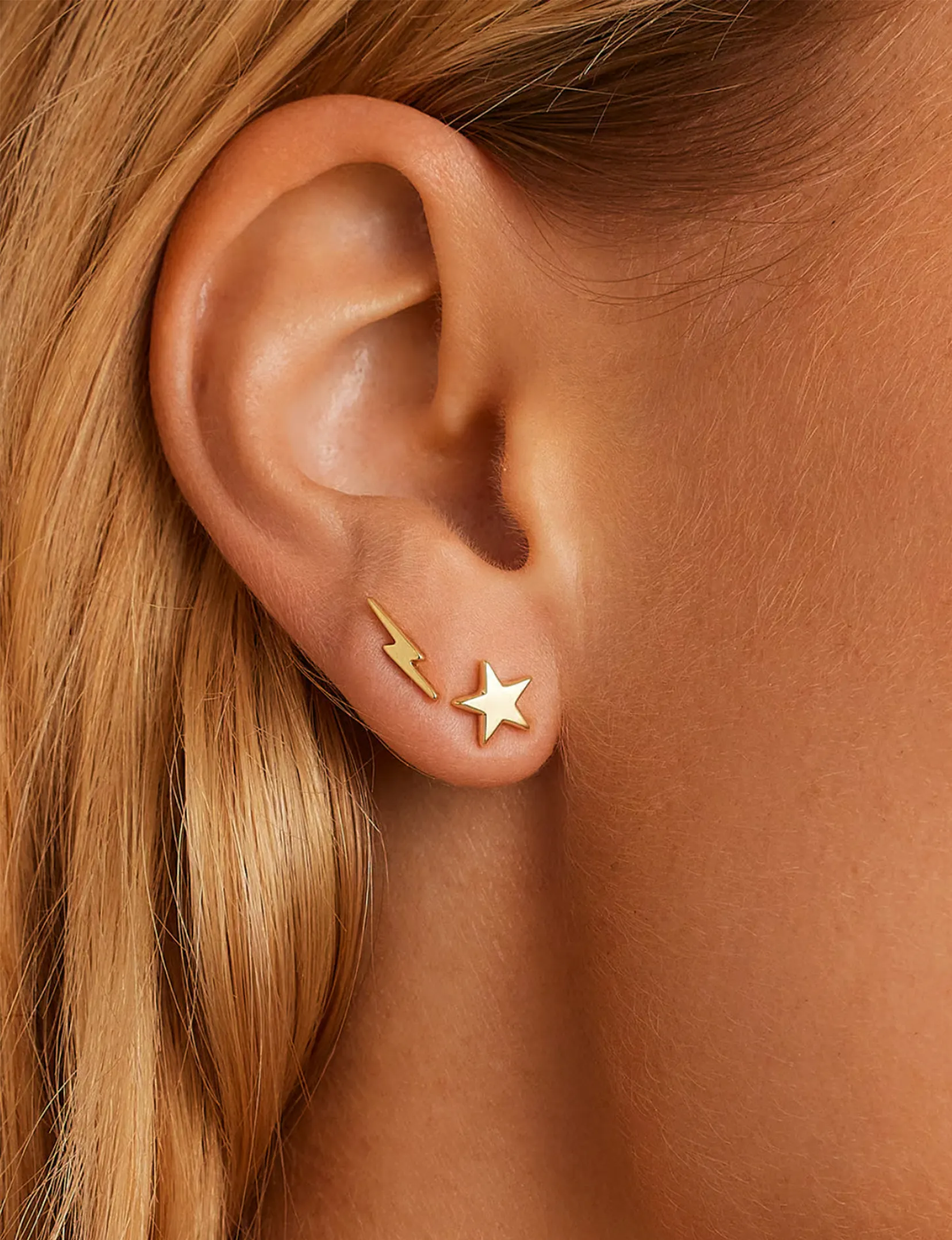 Star Charm Studs, Gold