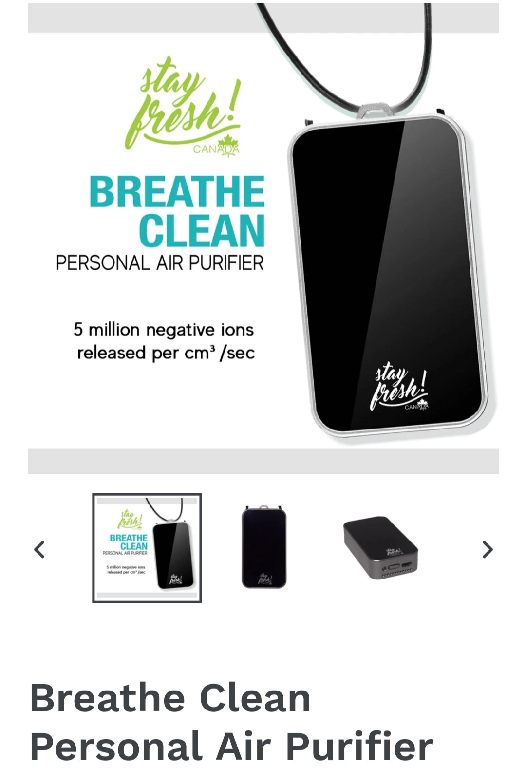 Stay Fresh Canada Breathe Clean Personal Air Purifier