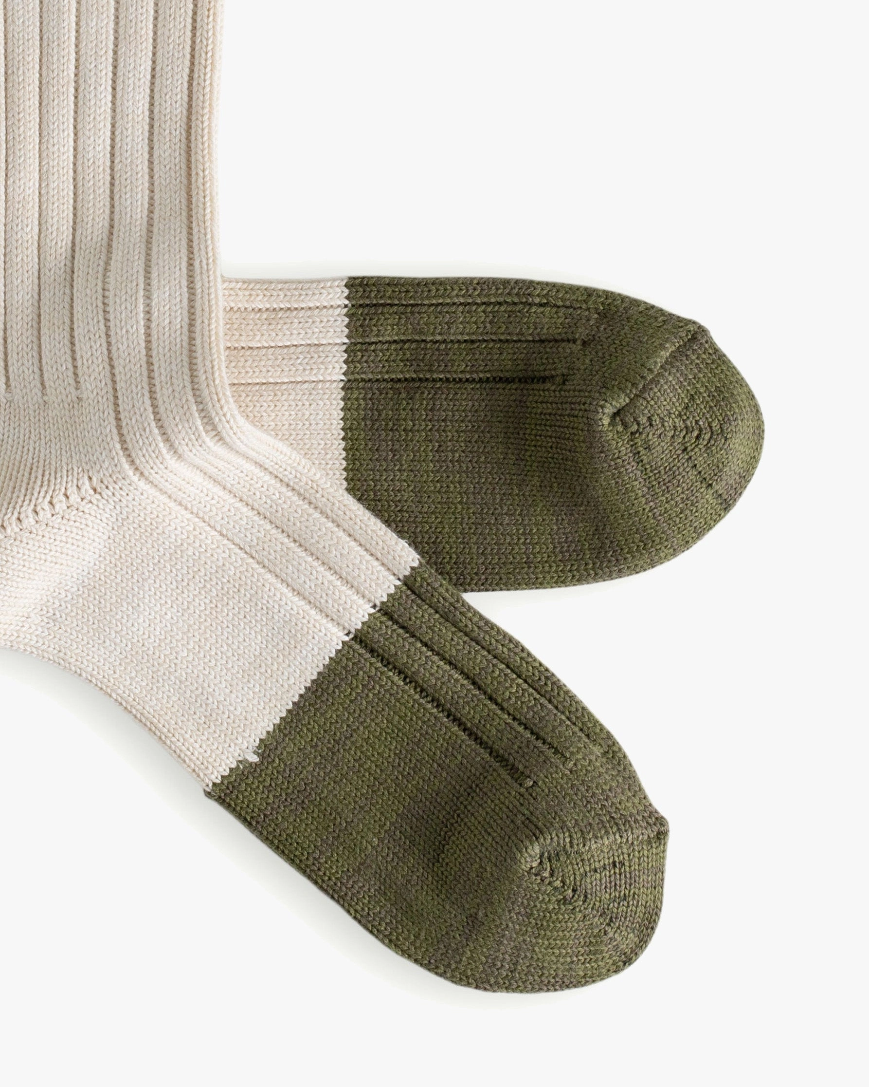 Thunders Love Marine Collection Cotton Duplo Socks - Raw White / Olive Green
