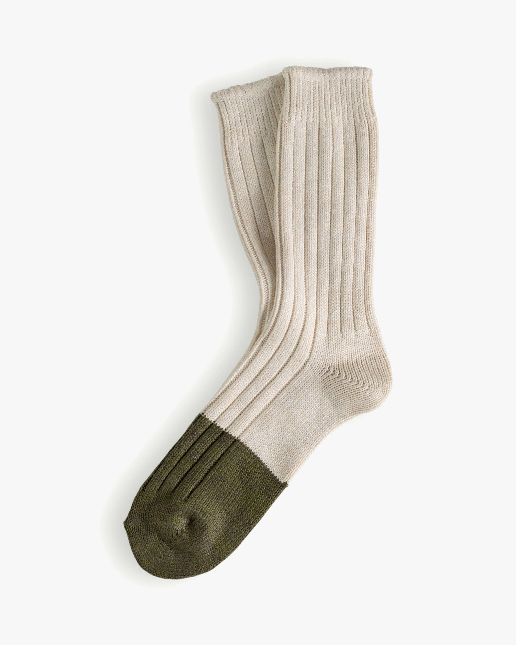 Thunders Love Marine Collection Cotton Duplo Socks - Raw White / Olive Green