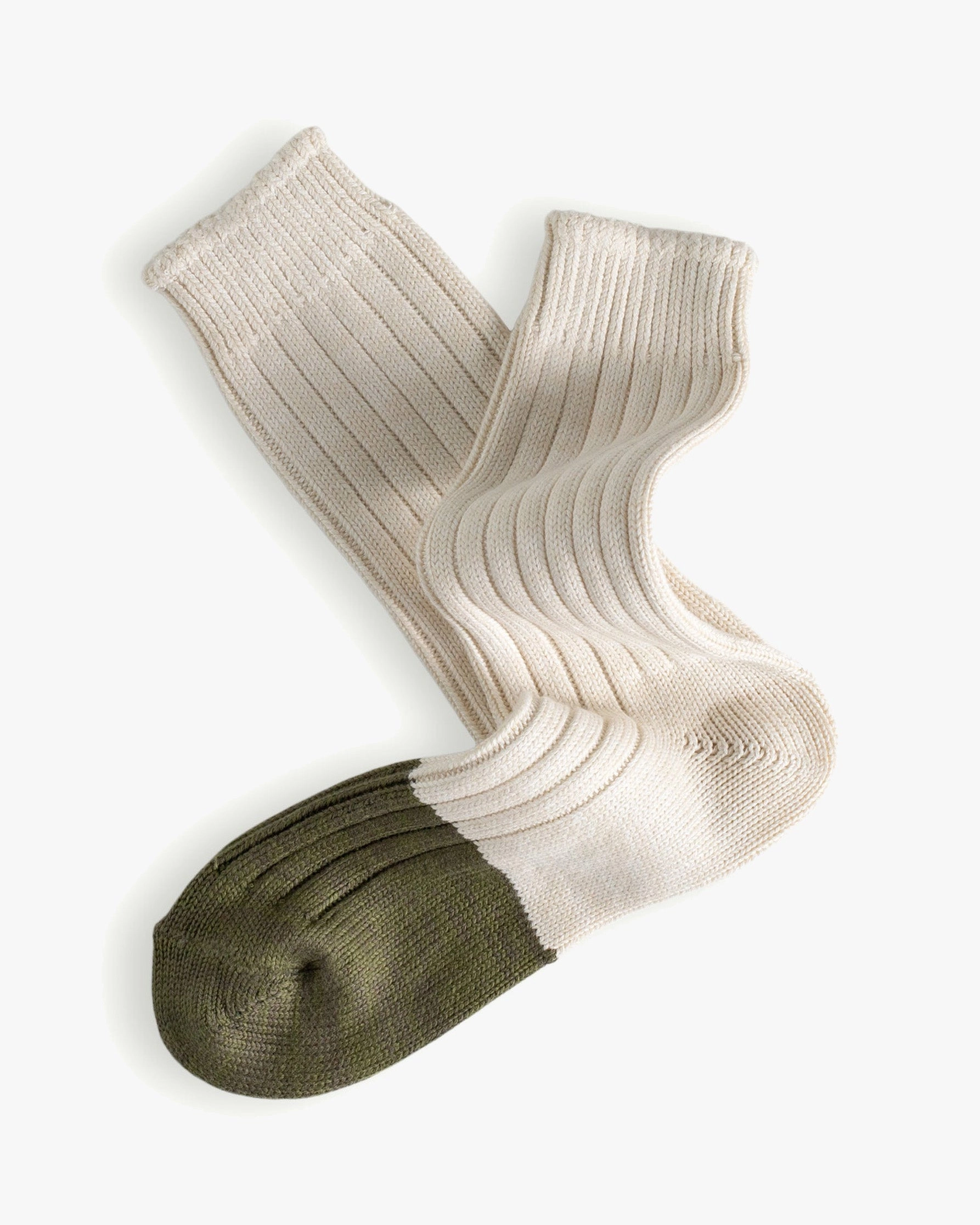 Thunders Love Marine Collection Cotton Duplo Socks - Raw White / Olive Green