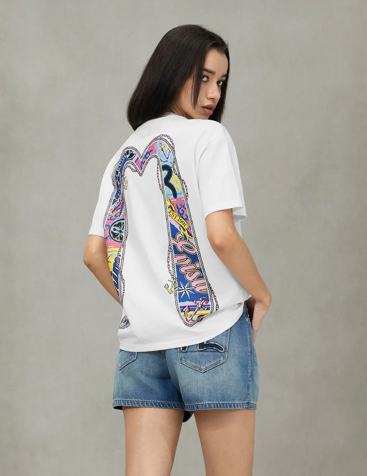 Twisted Rope and Daicock Anchor Print Oversized T-Shirt