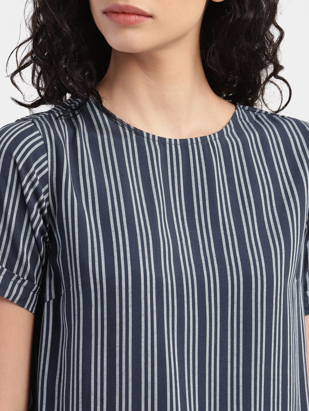 Women's Striped Navy Round Neck Tops