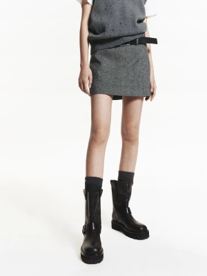 Wool Blend Belted Skirt