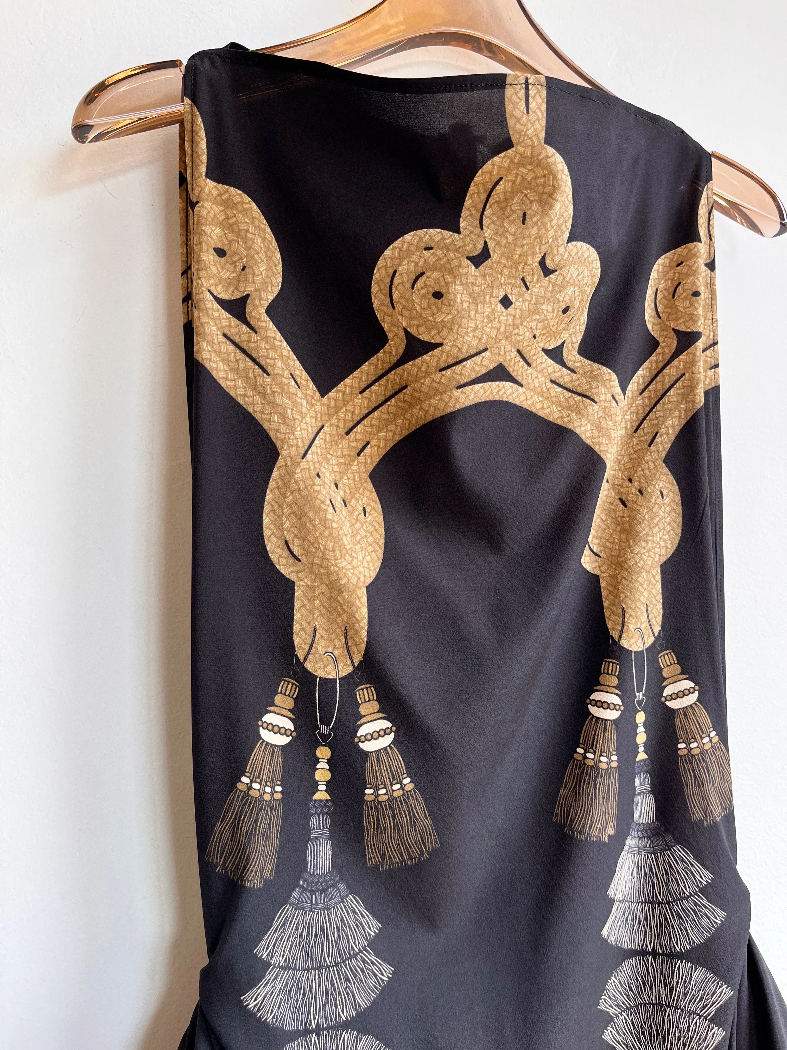 Zero-Waste Dress in Black Tassel Print