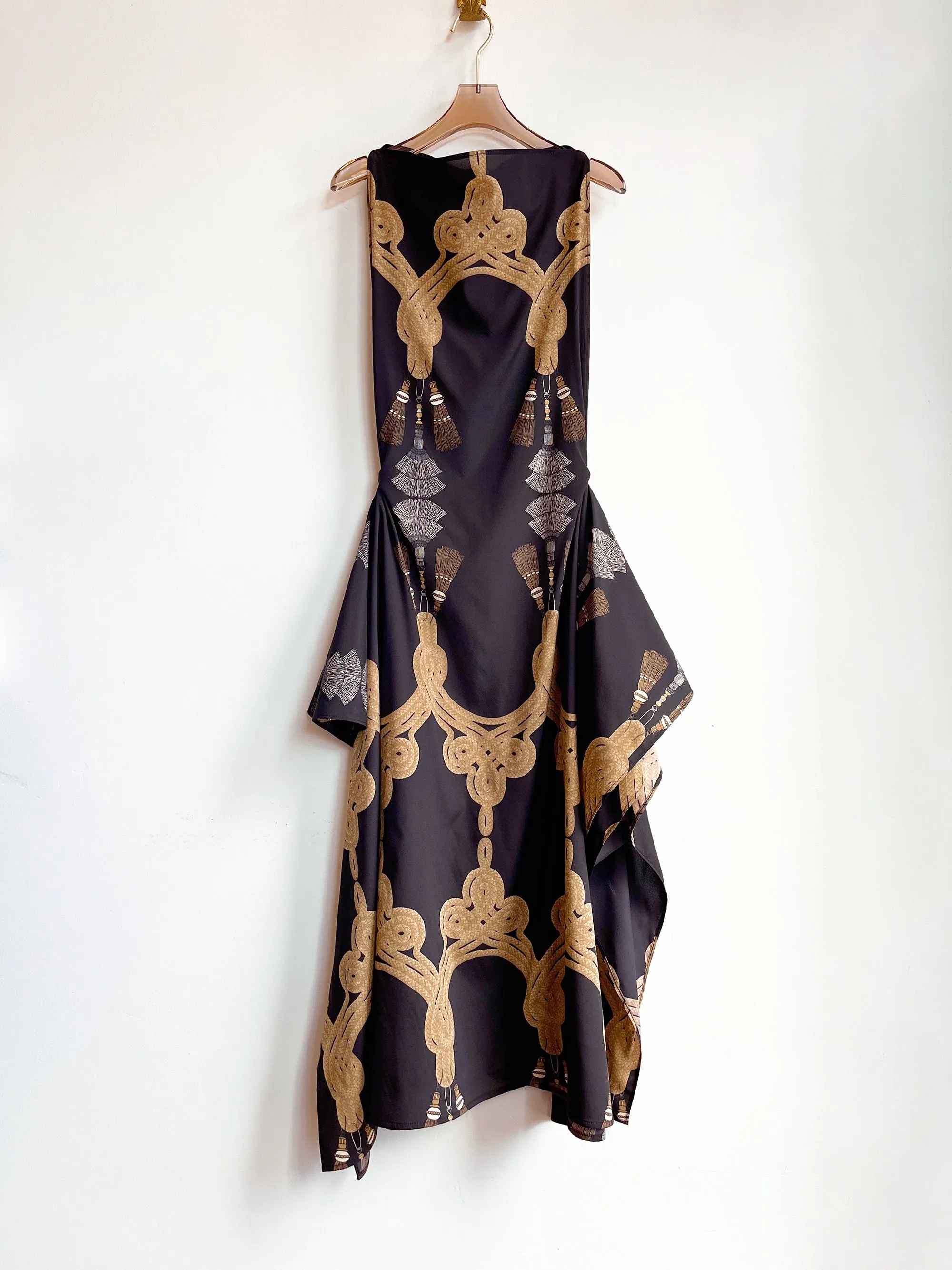 Zero-Waste Dress in Black Tassel Print