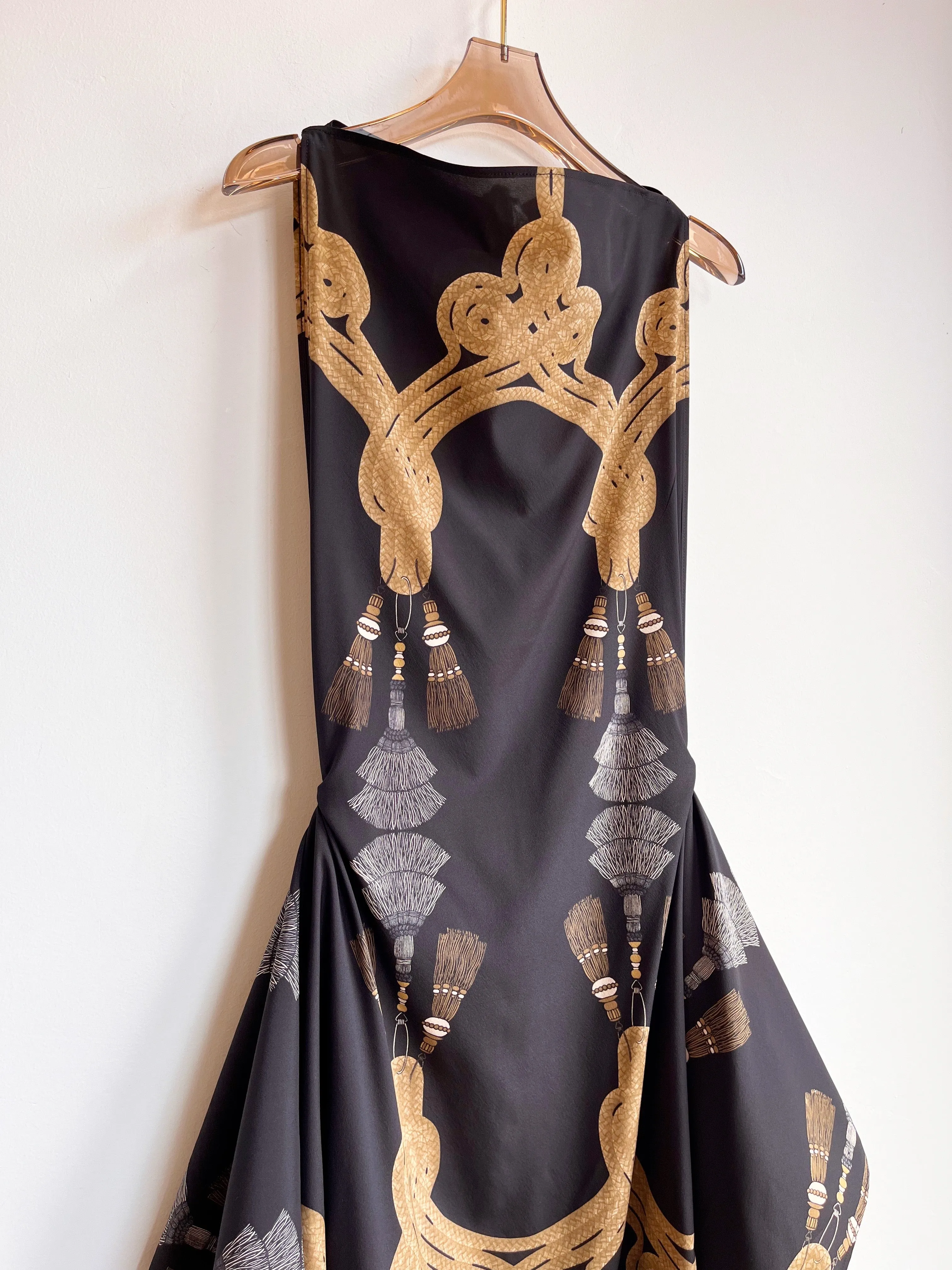 Zero-Waste Dress in Black Tassel Print