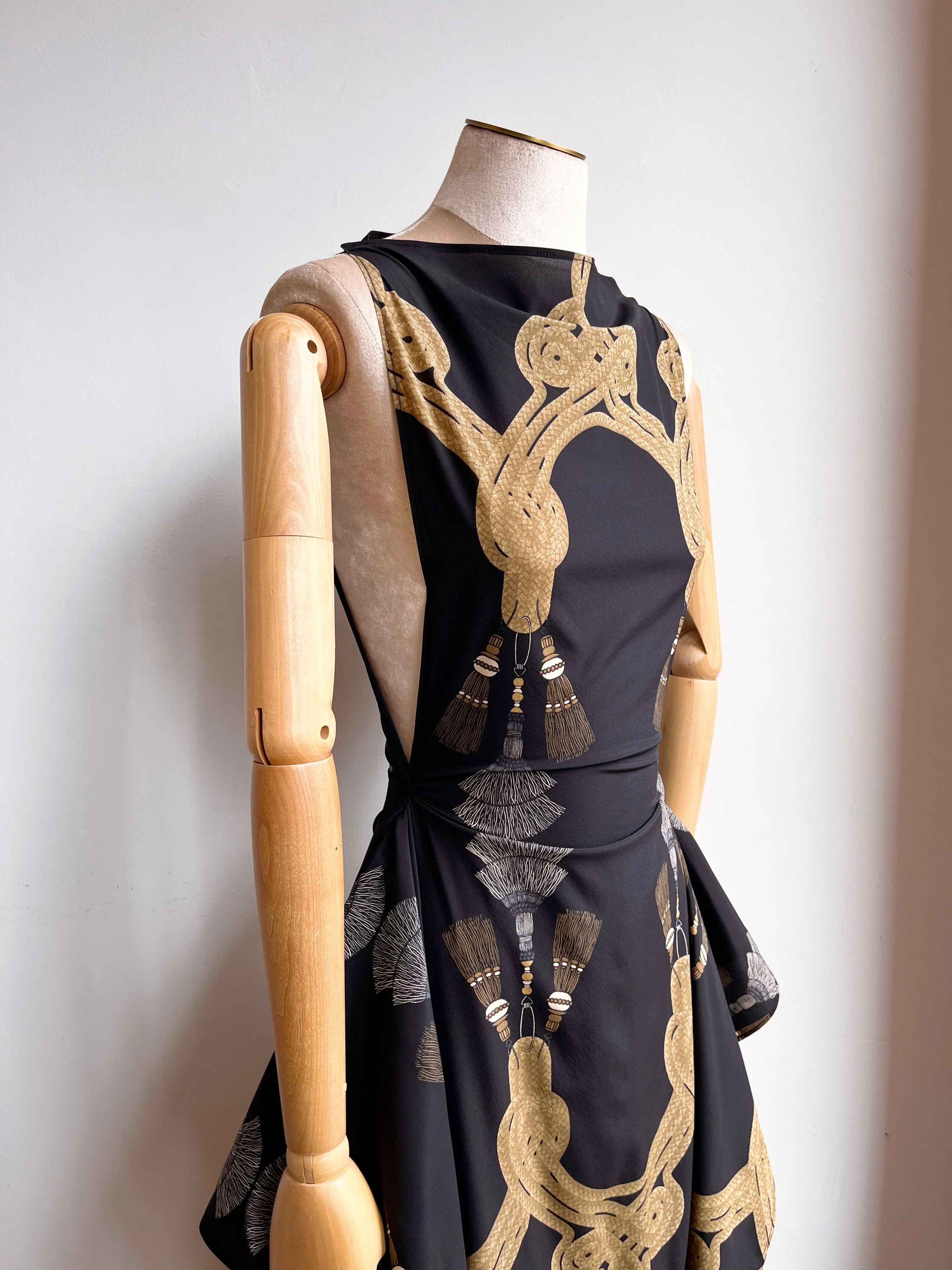 Zero-Waste Dress in Black Tassel Print