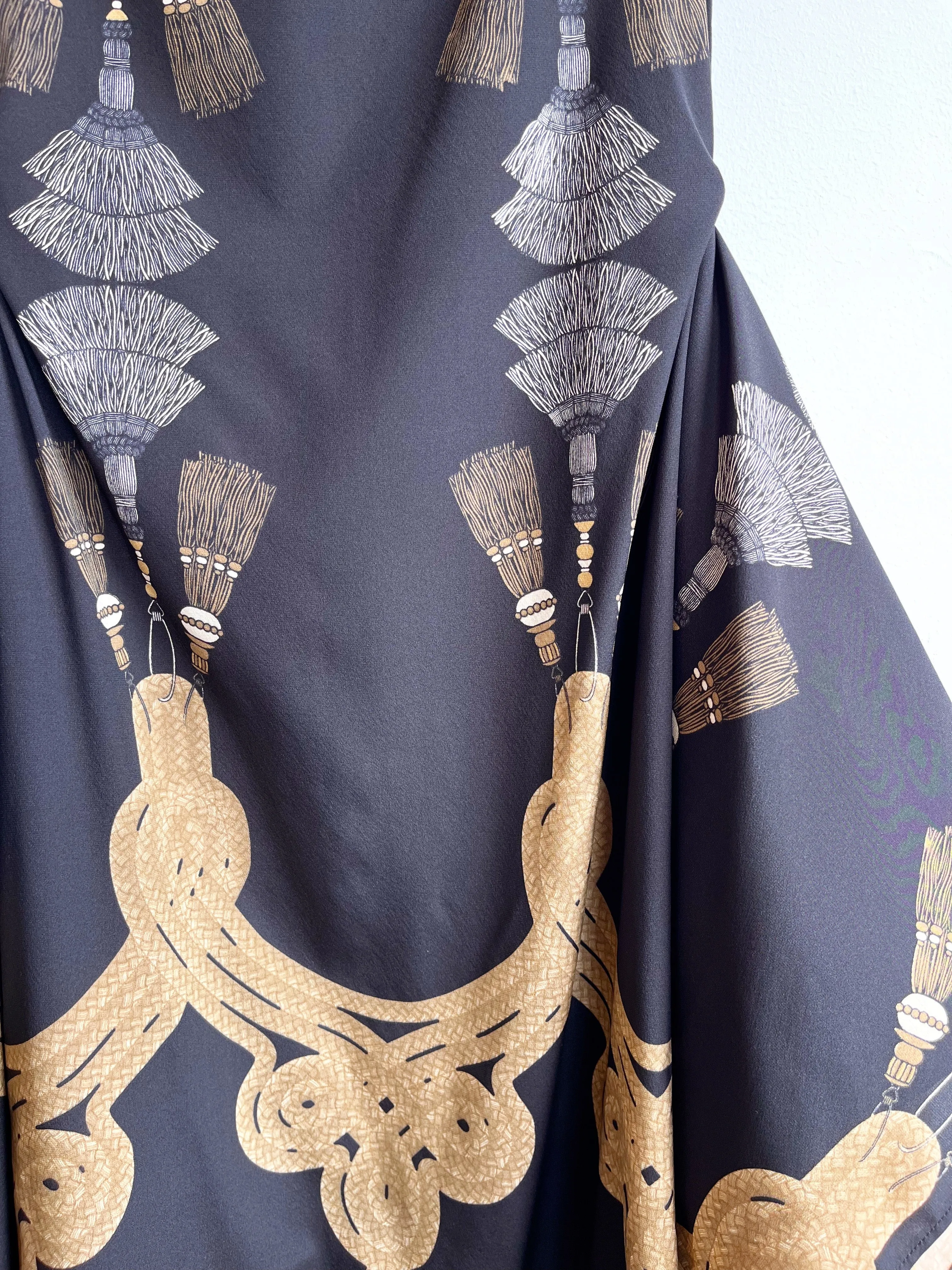 Zero-Waste Dress in Black Tassel Print