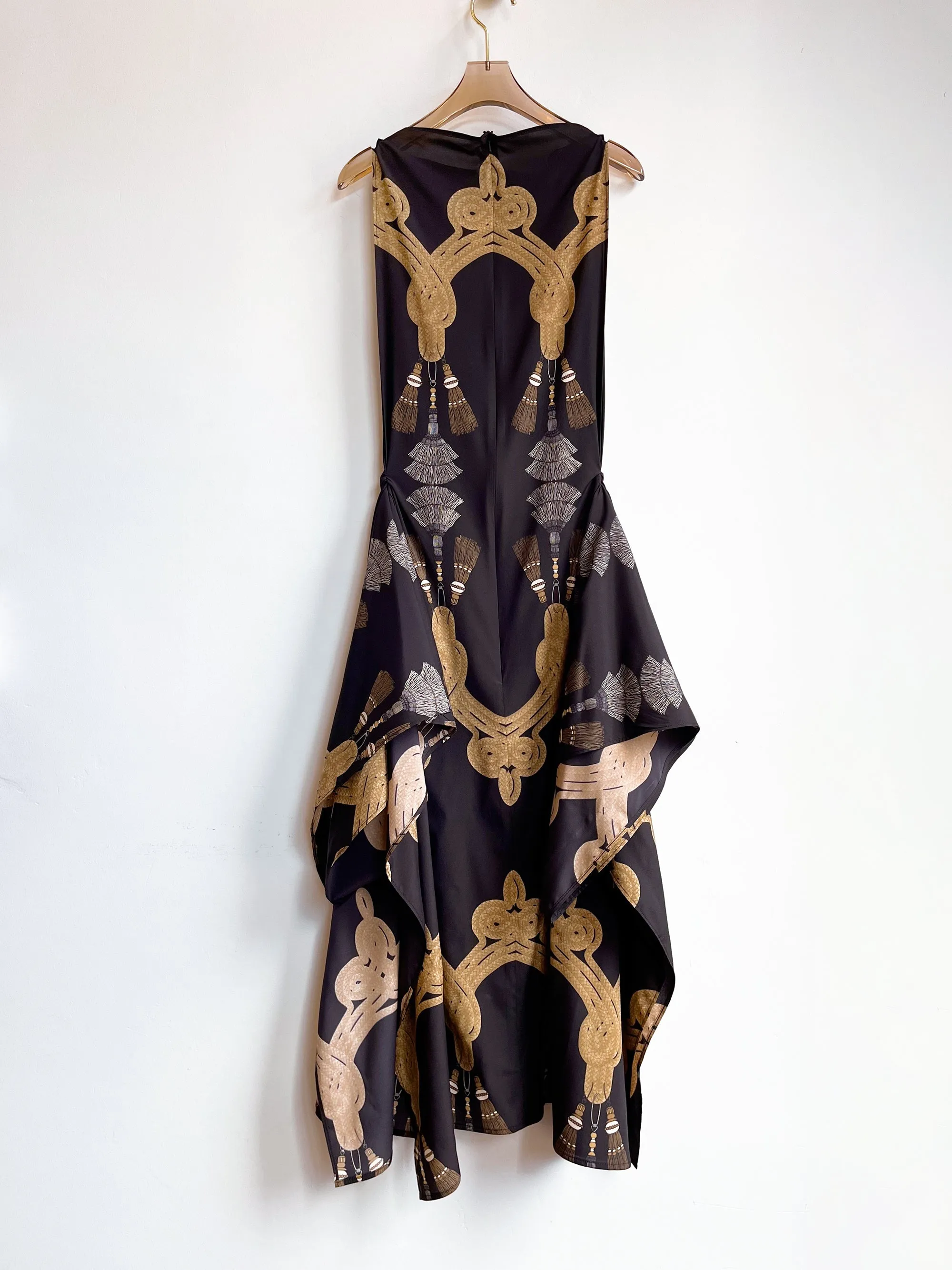Zero-Waste Dress in Black Tassel Print