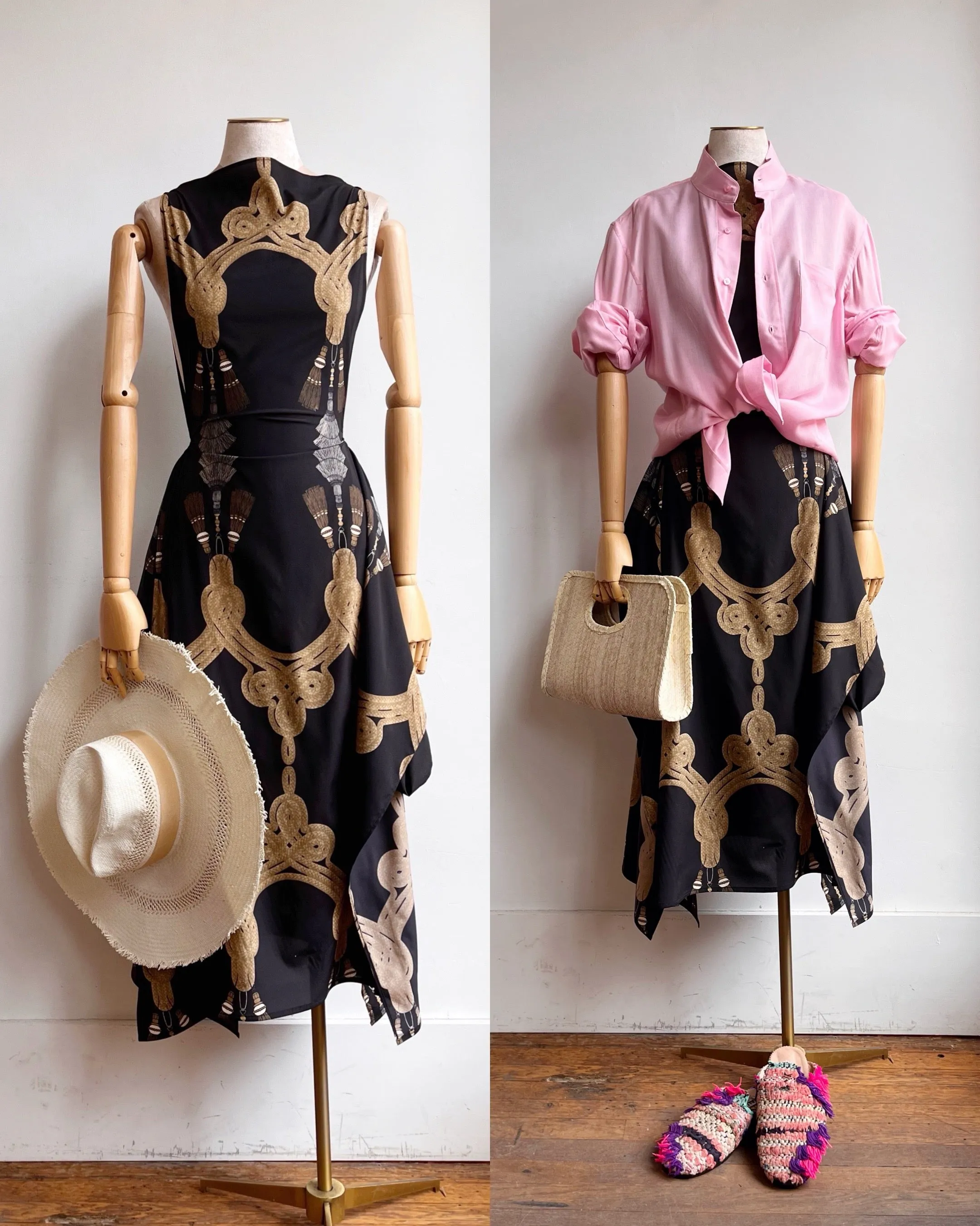 Zero-Waste Dress in Black Tassel Print